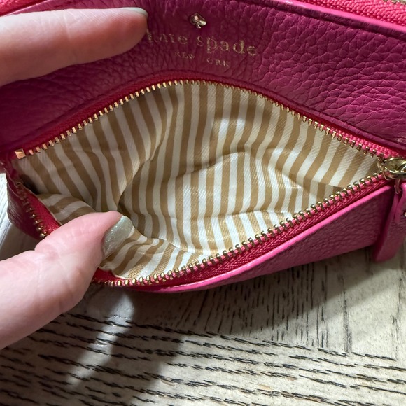 Kate Spade New York Pink Pebbled Leather Wristlet Pouch Coin Card Holder - Picture 7 of 16